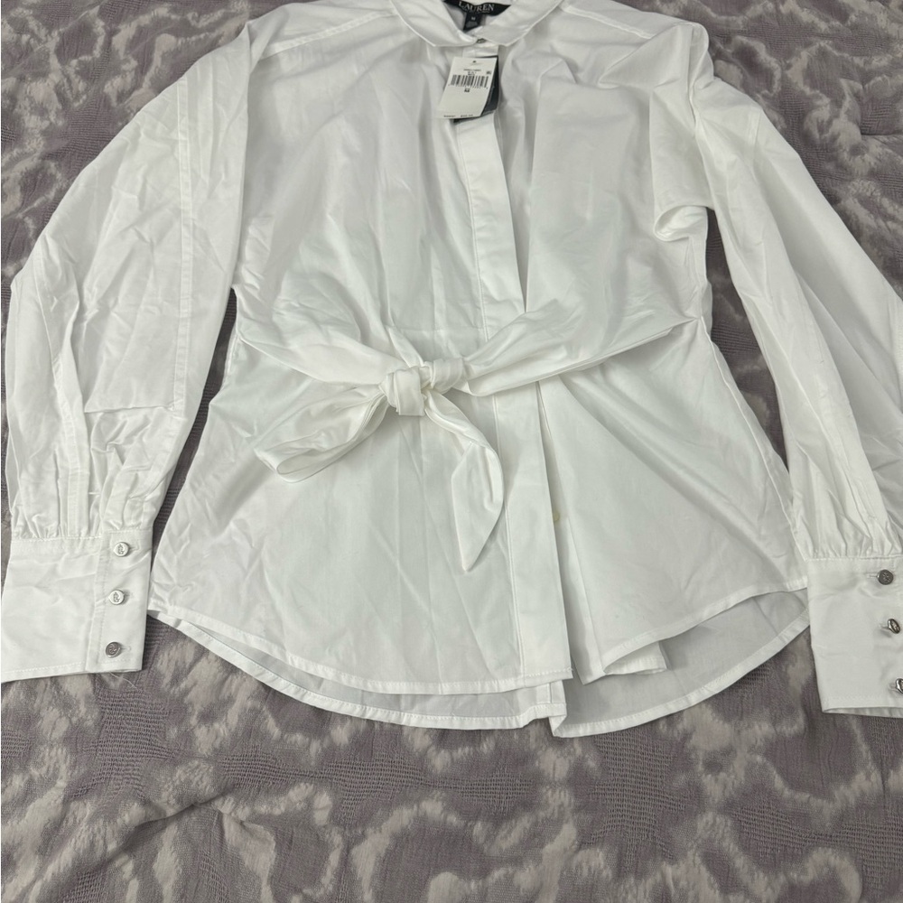 Lauren 100% cotton long sleeve tie front shirt